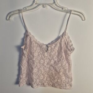 H&M Divided Pink Lace Crop Cami Tank Top Size M Y2K Soft Girl